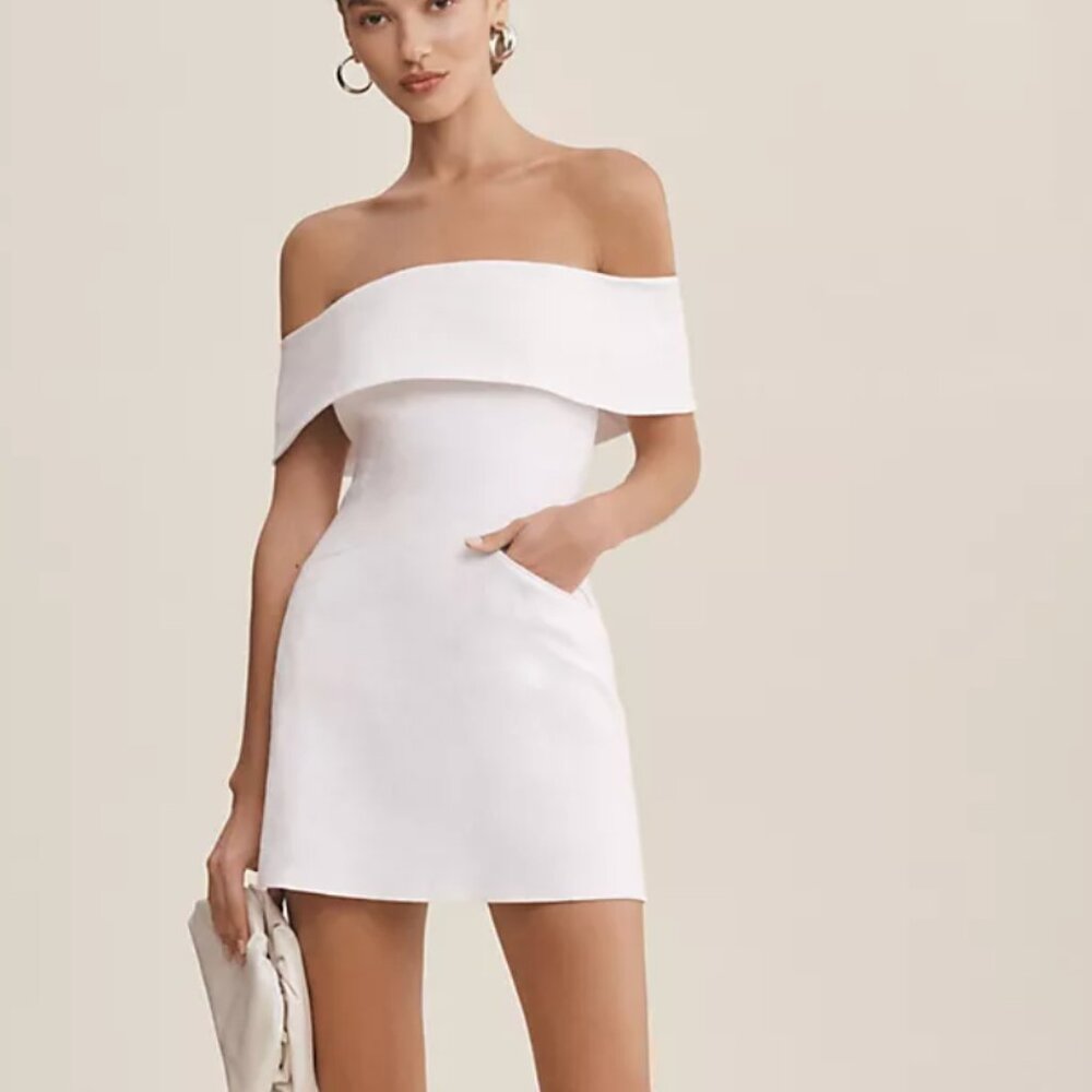BHLDN Off-The-Shoulder Mini Dress - Size M - White